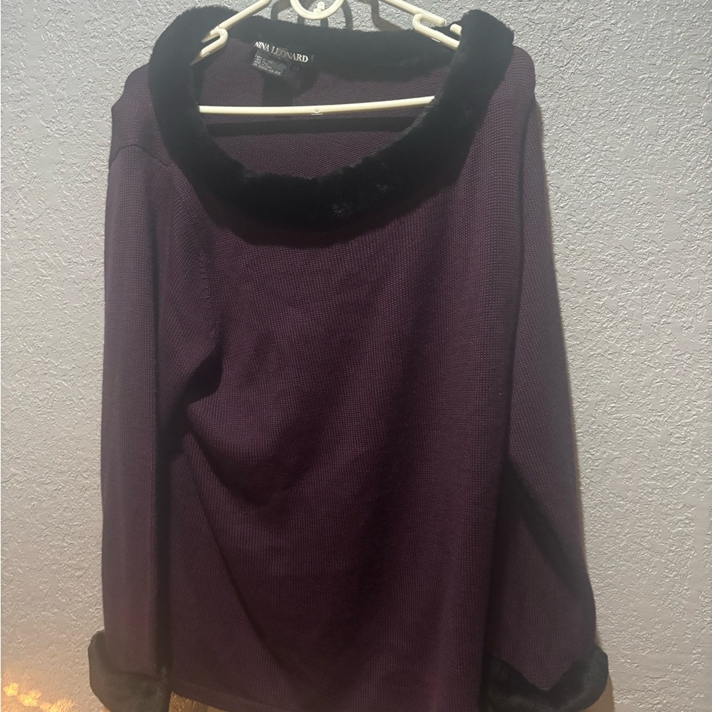 Nina Leonard Plum Top with Black Accents